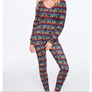 Victoria’s Secret Pink Rainbow Thermal  ONESIE Pajamas Sz XS